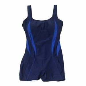 Women's one-piece boyleg swim suit, blue, XXL